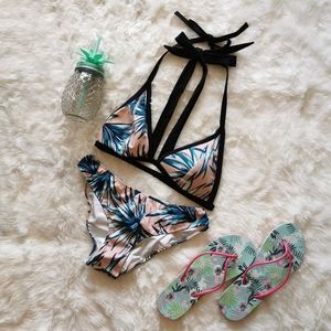 PINK Pink Bikini with Palm Leaves